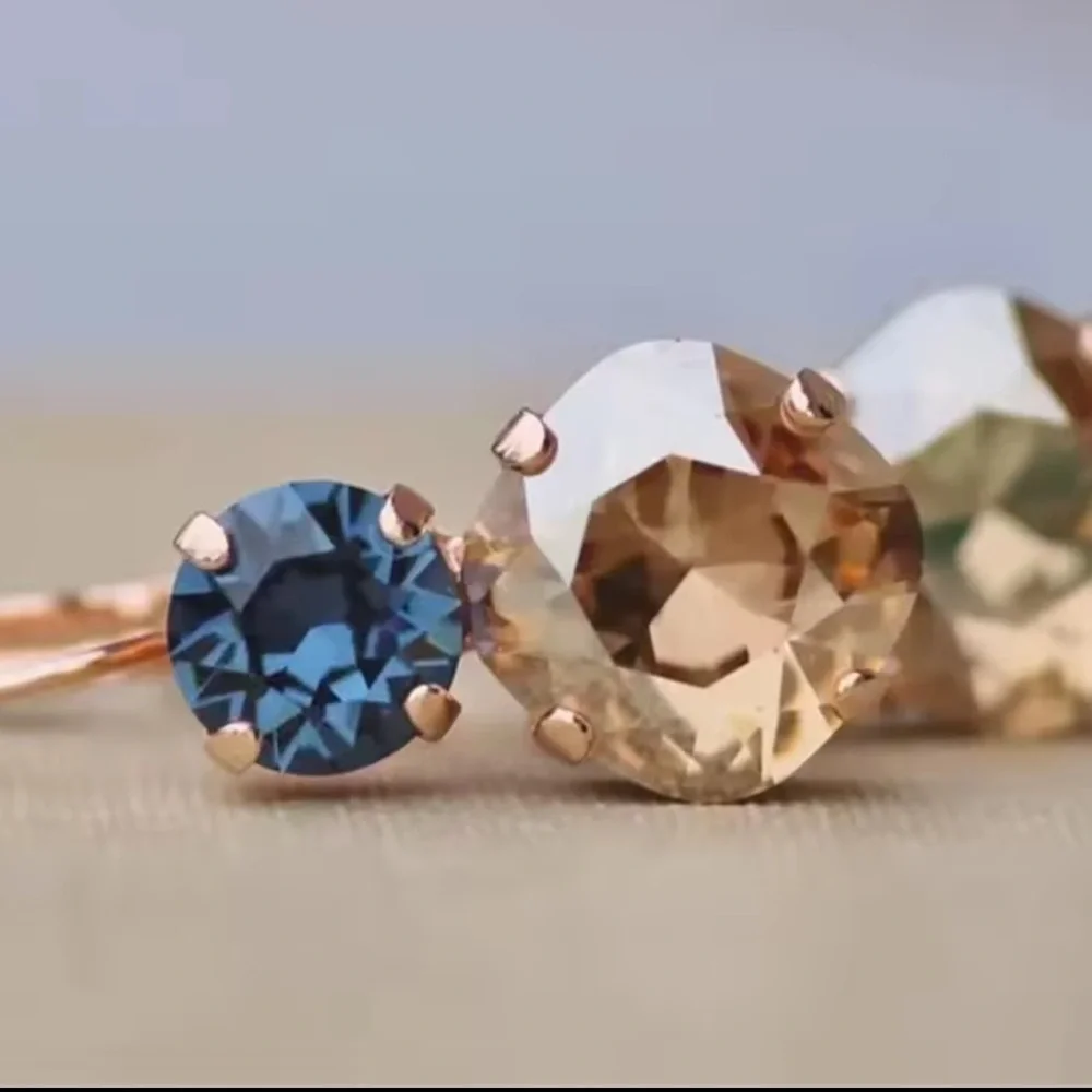 Vintage Champagne & Sapphire Crystal Drop Earrings